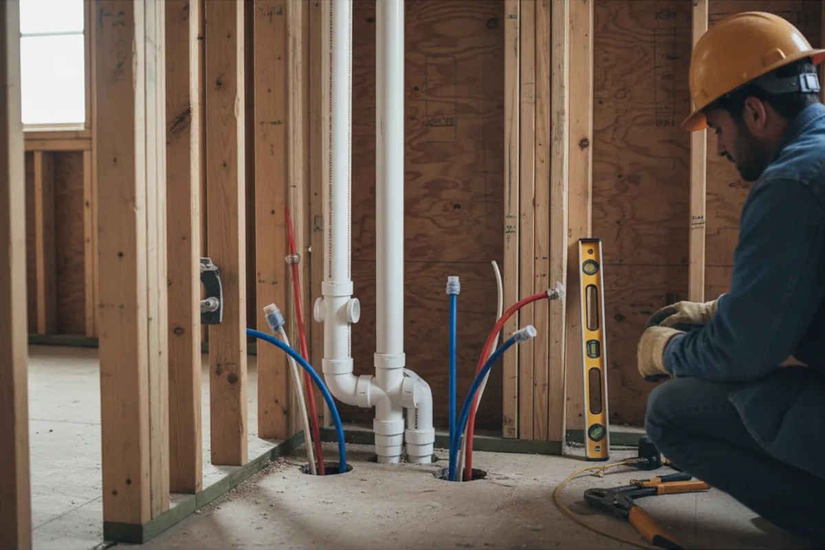 Drain and supply rough-in during Leak Detection in Augusta